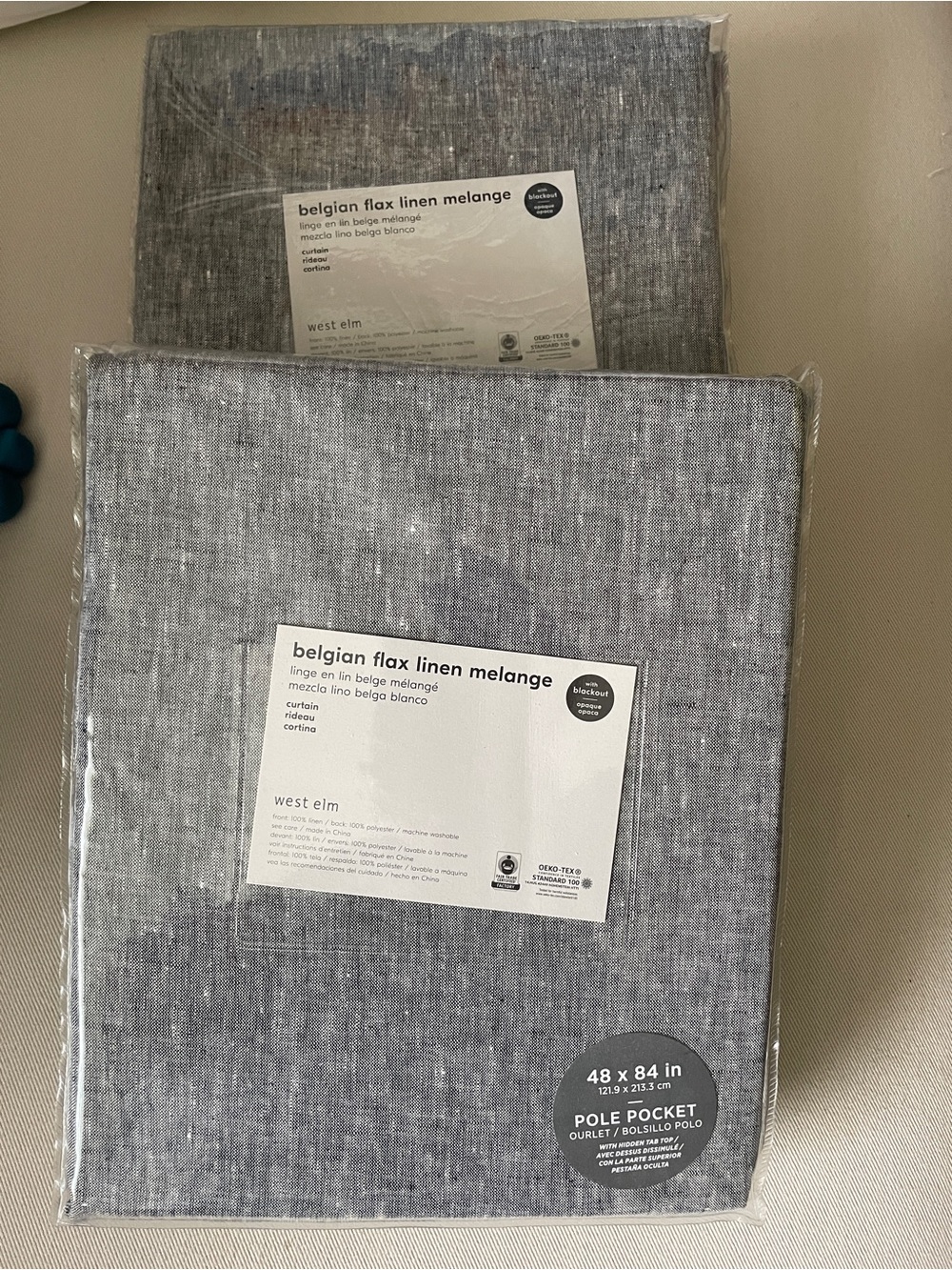 NWT West Elm Belgian Flax Linen Melange Black out Panel - Heathered Gray 48”x84”